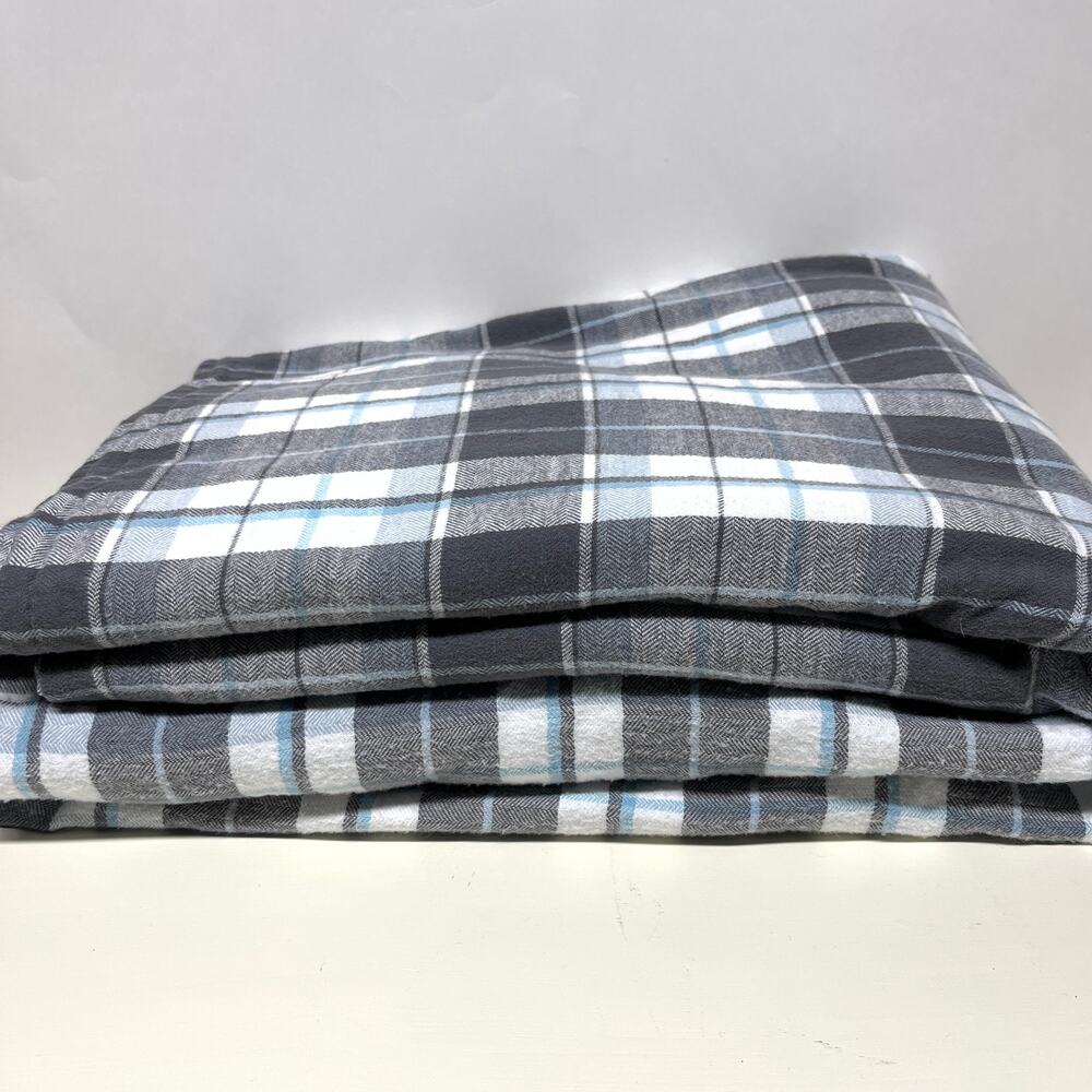Portuguese Cotton Flannel Twin Sheet Set Gray Plaid
